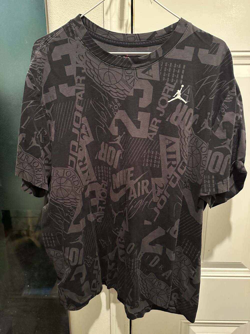 Jordan Mens Wall of Flight All Over Print Graphic T-Shirt Black XXL
